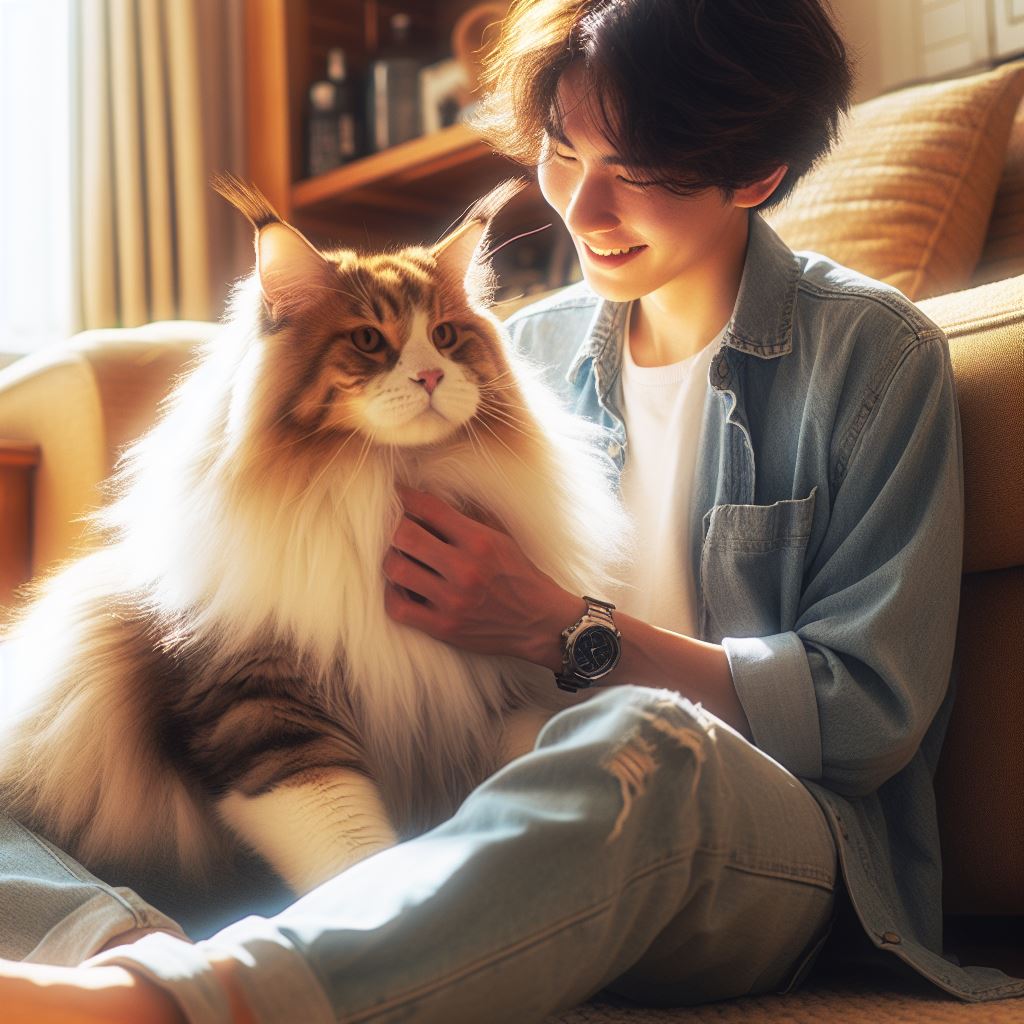 beautiful mainecoon cat with its human